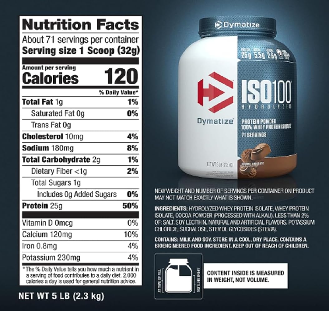 Dymatize Iso 100 مسحوق البروتين المتحلل 100% بروتين مصل اللبن المعزول، الشوكولاتة الذواقة، 2.3 كجم