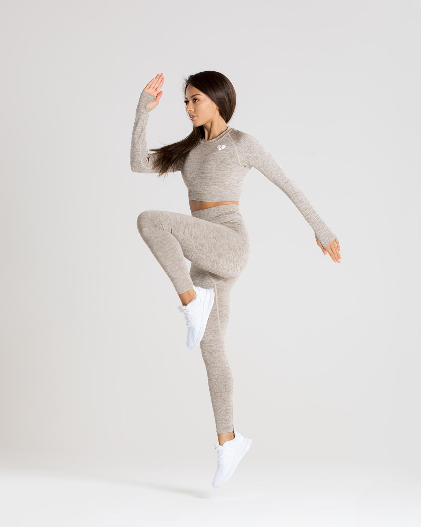 Move Seamless Long Sleeve Crop Top | Brown Grey Marl