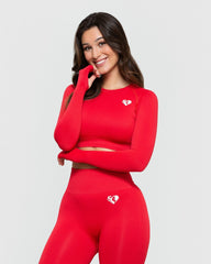 Power Seamless Long Sleeve Crop Top | Red