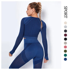 Autumn and Winter Long Sleeved Sports Seamless Quick Drying Women Sportswear Yoga Set High Waist Leggings for Fitness Suit